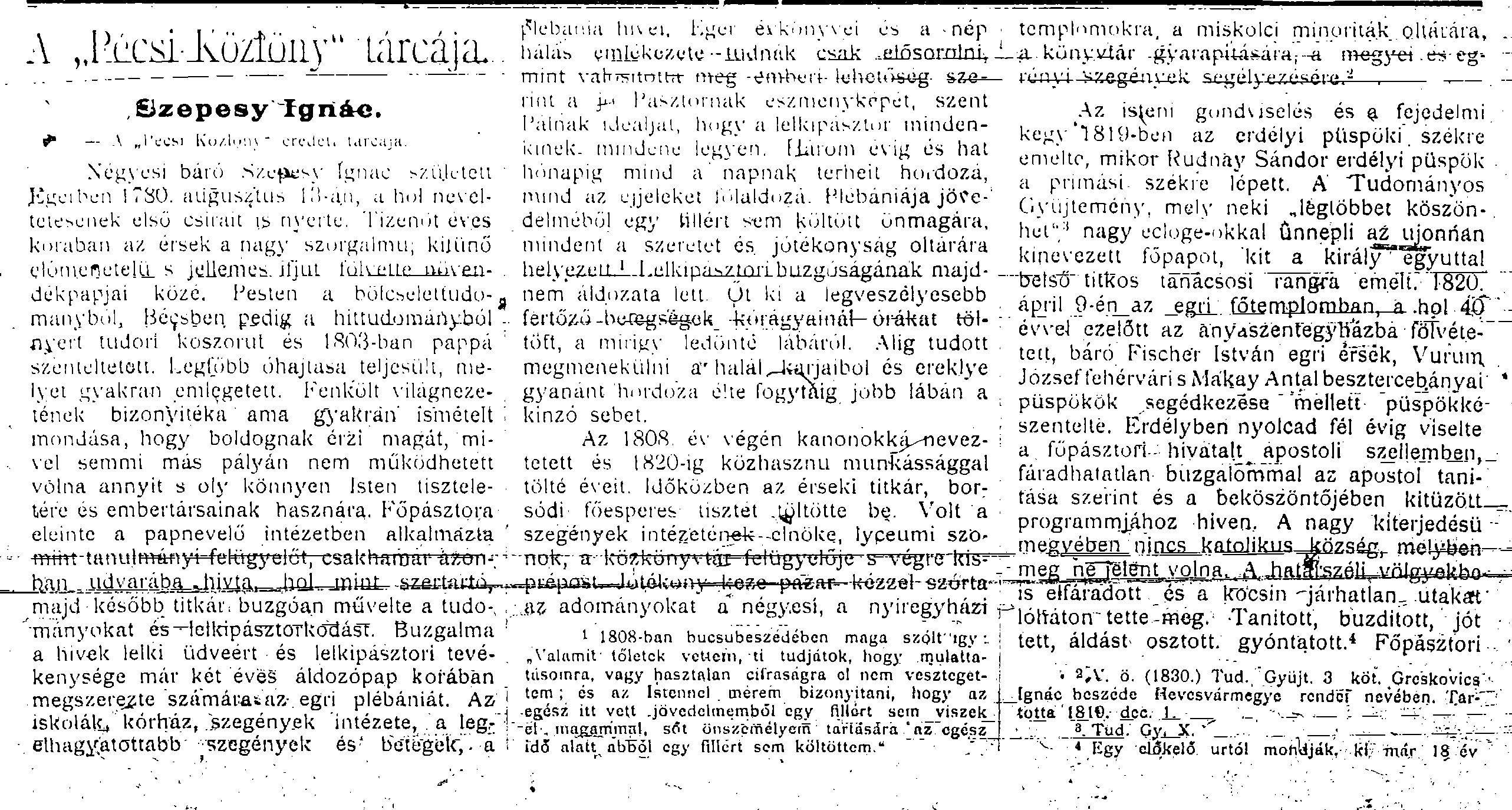 Szepesy Ignác A Pécsi Közlöny tárcája