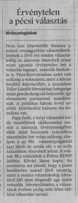 Érvénytelen a pécsi szavazás