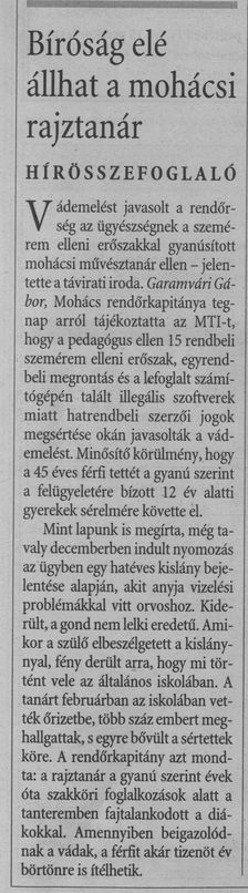 Bíróság elé állhat a mohácsi rajztanár