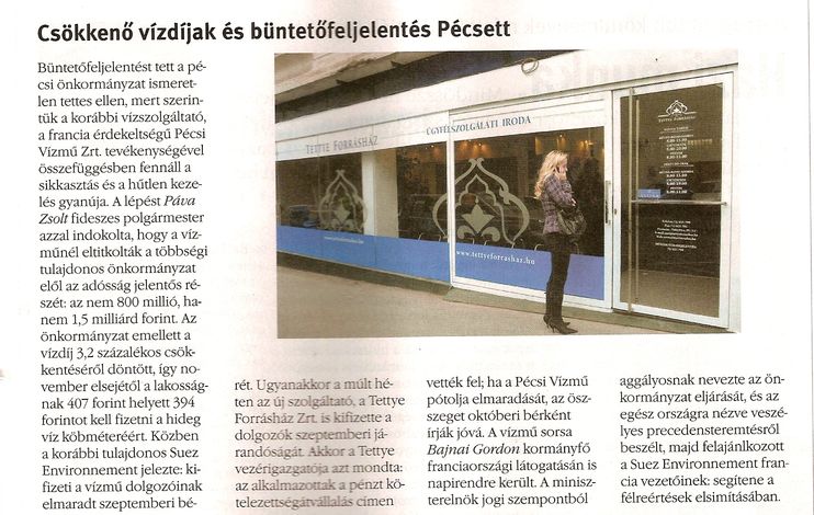 Csökkenő vízdíjak és büntetőfeljelentés Pécsett