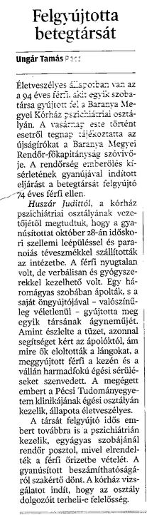 Felgyújtotta betegtársát