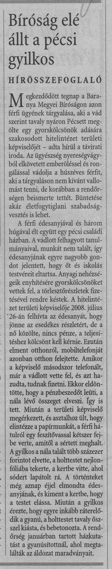Bíróság elé állt a pécsi gyilkos