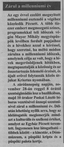 Zárul a milleniumi év