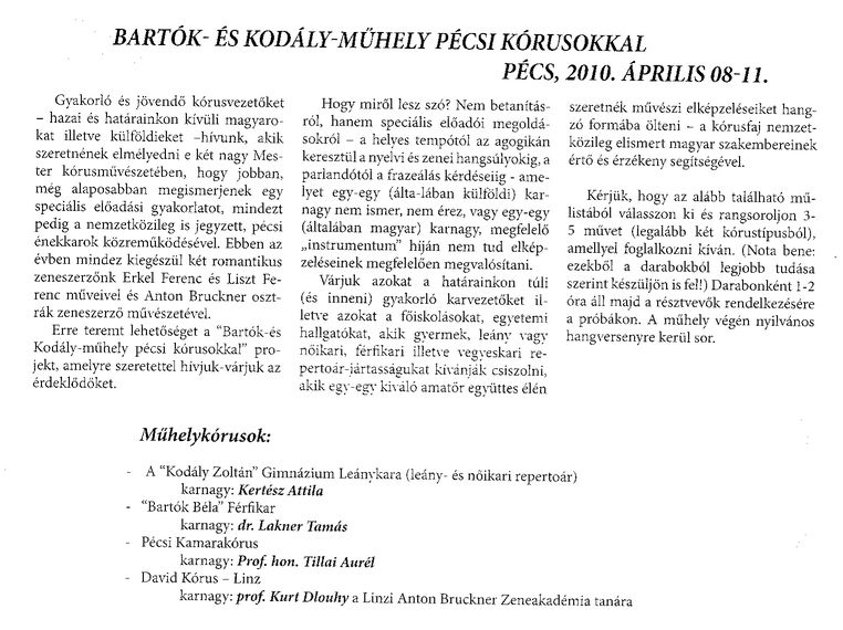 Bartók- és Kodály-műhely pécsi kórusokkal