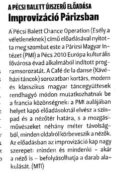 A Pécsi Balett újszerű előadása Improvizáció Párizsban