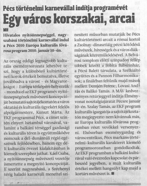 Egy város korszakai, arcai : Pécs történelmi karnevállal indítja programévét