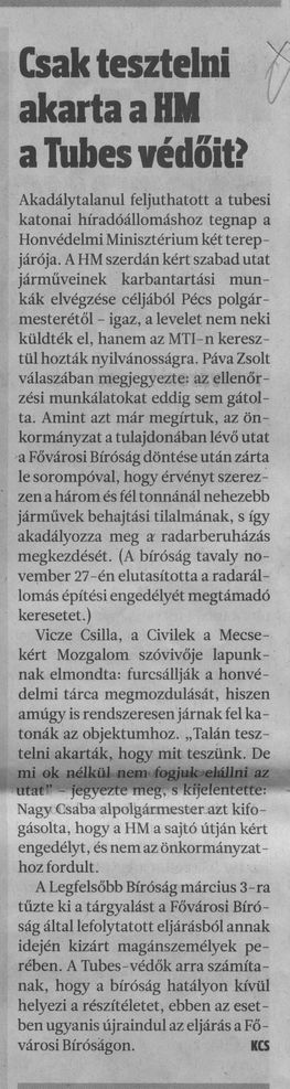 Csak tesztelni akarta a HM a Tubes védőit?