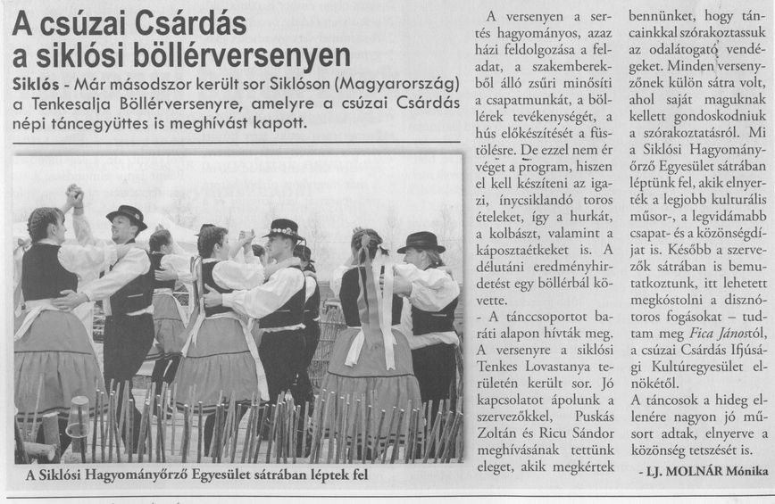 A csúzai Csárdás a siklósi böllérversenyen