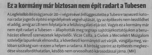 Ez a kormány már biztosan nem épít radart a Tubesen