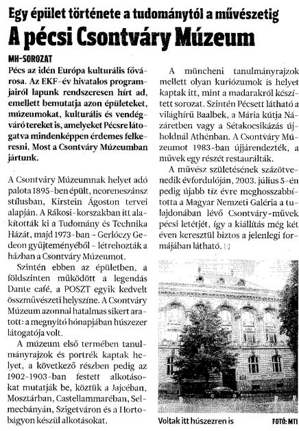 Egy épület története a tudománytól a művészetig A pécsi Csontváry Múzeum