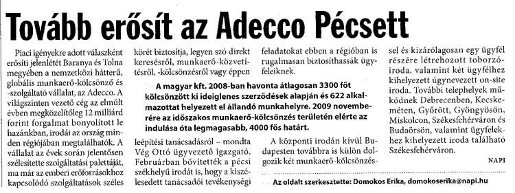 Tovább erősít az Adecco Pécsett