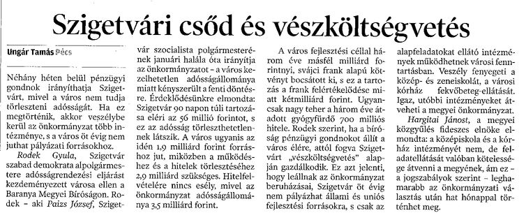 Szigetvári csőd és vészköltségvetés