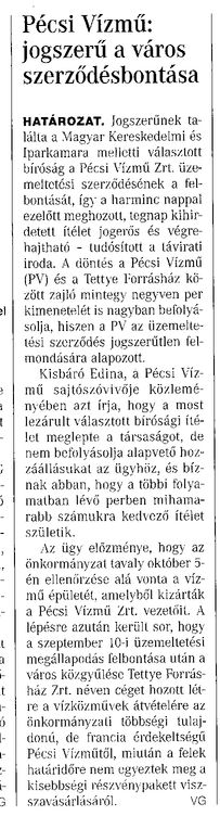 Pécsi Vízmű: jogszerű a város szerződésbontása