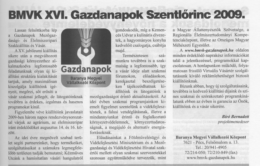 BMVK XVI. Gazdanapok Szentlőrinc 2009