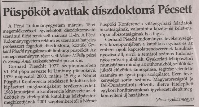 Püspököt avattak díszdoktorrá Pécsett