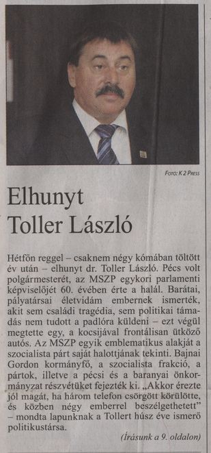 Elhunyt Toller László Hatvanéves korában elhunyt Toller László