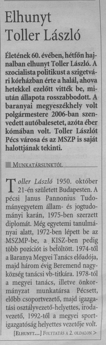 Elhunyt Toller László
