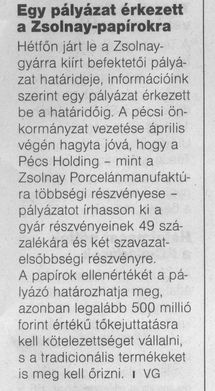 Egy pályázat érkezett a Zsolnay-papírokra