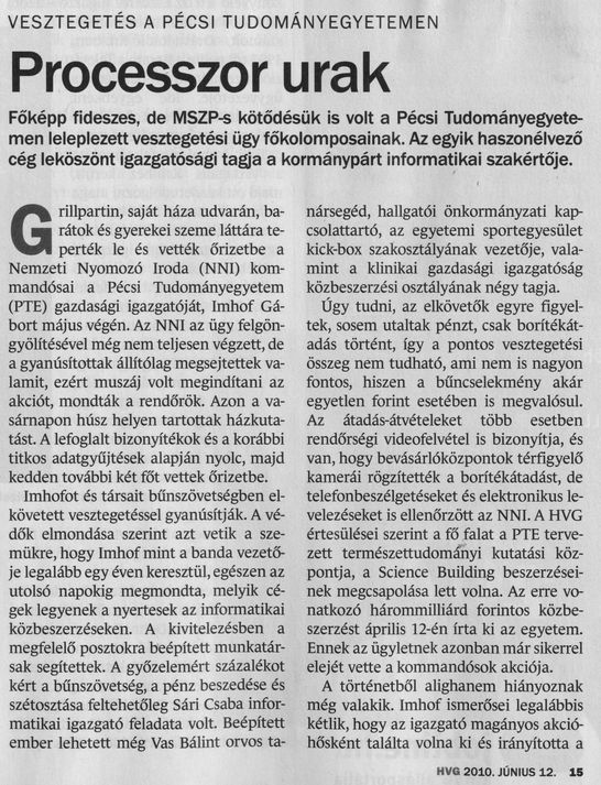 Processzor urak : Vesztegetés a Pécsi Tudományegyetemen