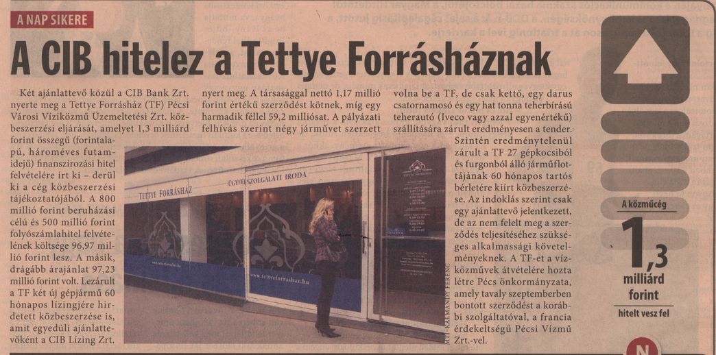A CIB hitelez a Tettye Forrásháznak