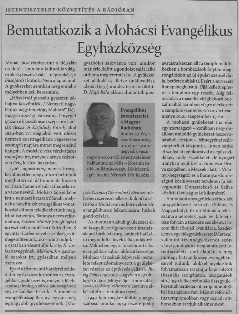Bemutatkozik a Mohácsi Evangélikus Egyházközség