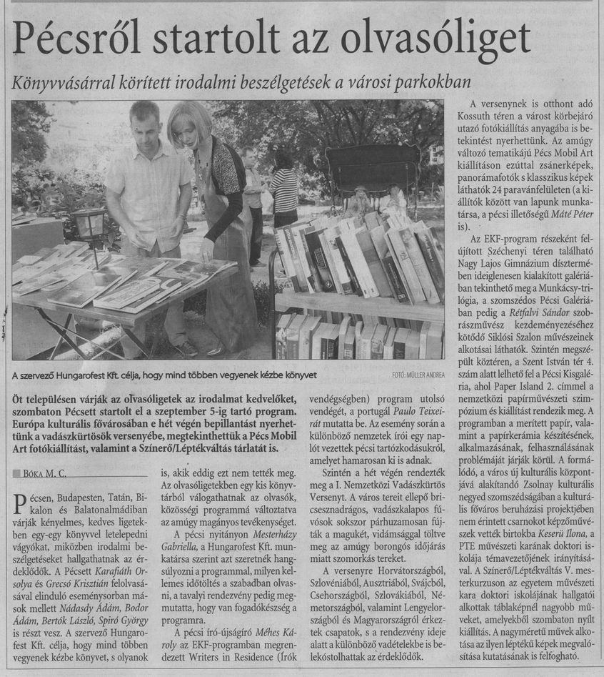 Pécsről startol az olvasóliget : Könyvvásárral körített irodalmi beszélgetések a városi parkban