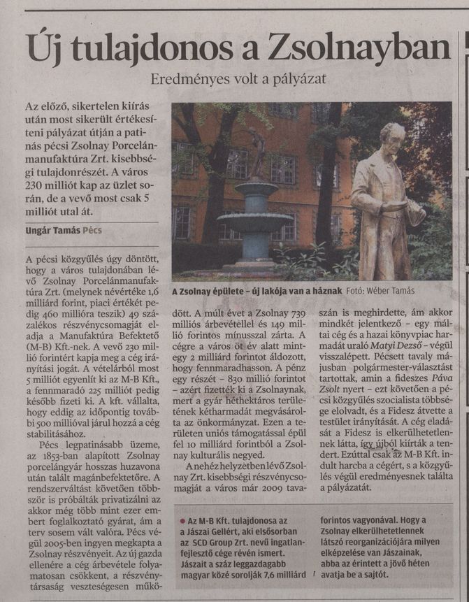 Új tulajdonos a Zsolnayban : Eredményes volt a pályázat
