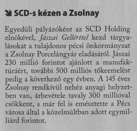 SCD-s kézen a Zsolnay