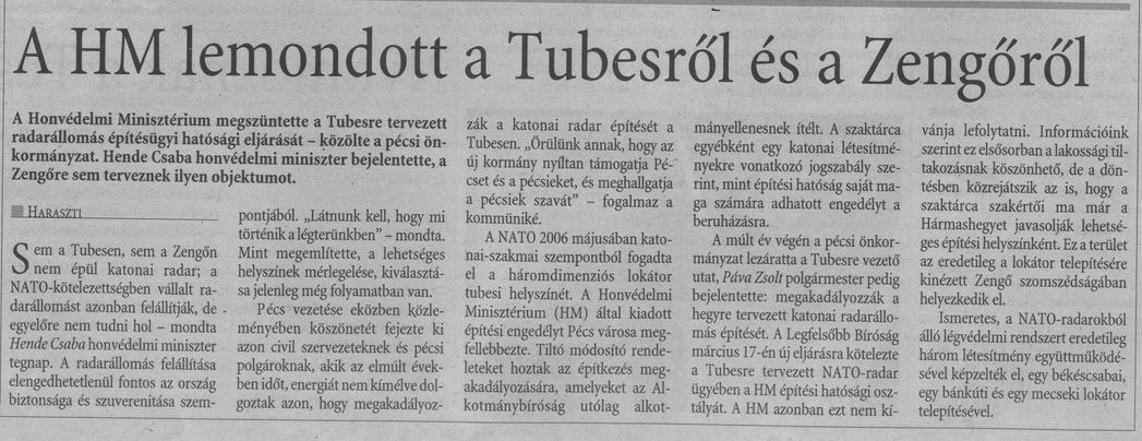 A HM lemondott a Tubesről és a Zengőről