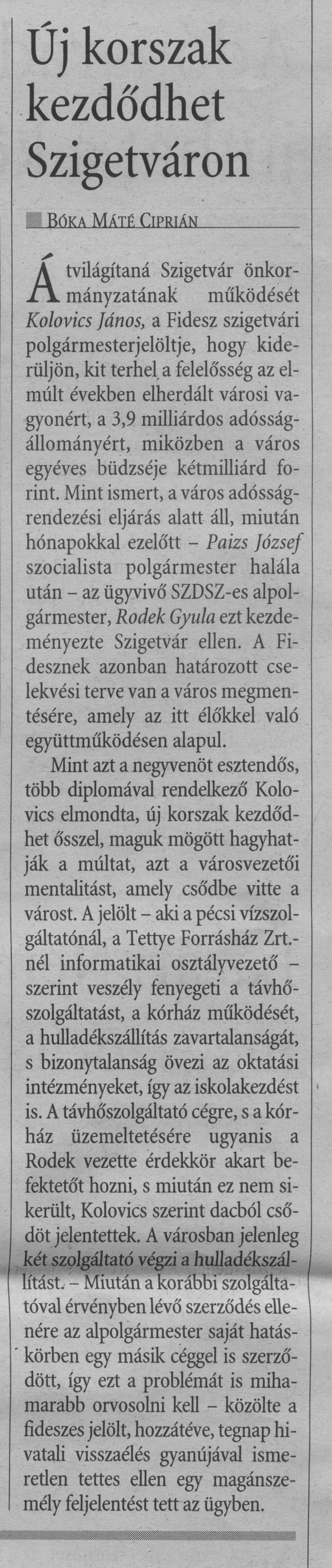 Új korszak kezdődhet Szigetváron