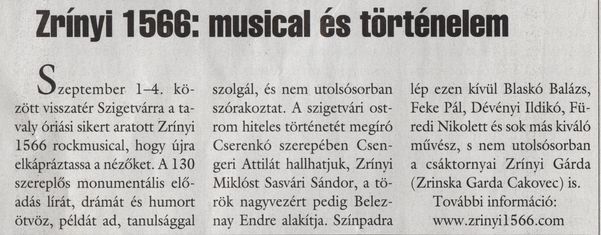 Zrínyi 1566: musical és történelem