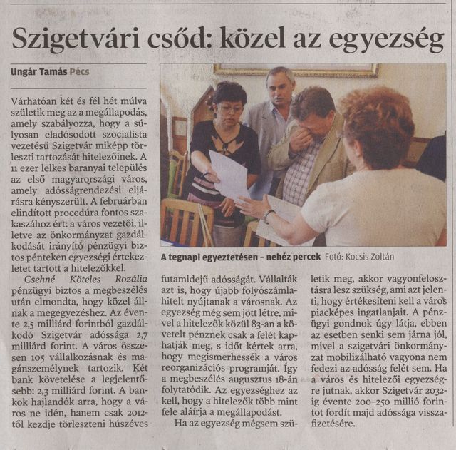 Szigetvári csőd: közel az egyezség