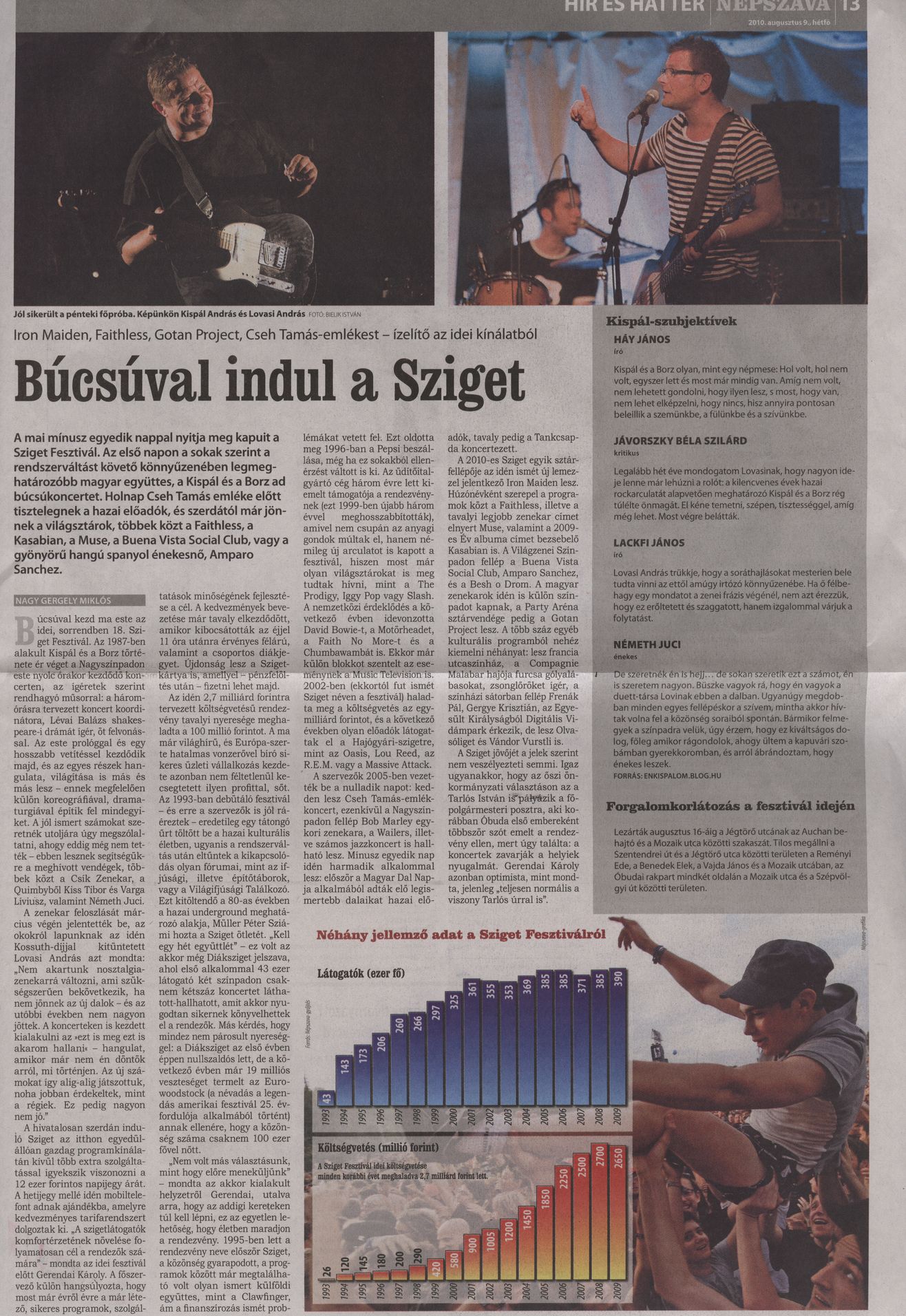Búcsúval indul a Sziget : Iron Maiden, Faithless, Gotan Project, Cseh Tamás-emlékest - ízelítő az idei kínálatból