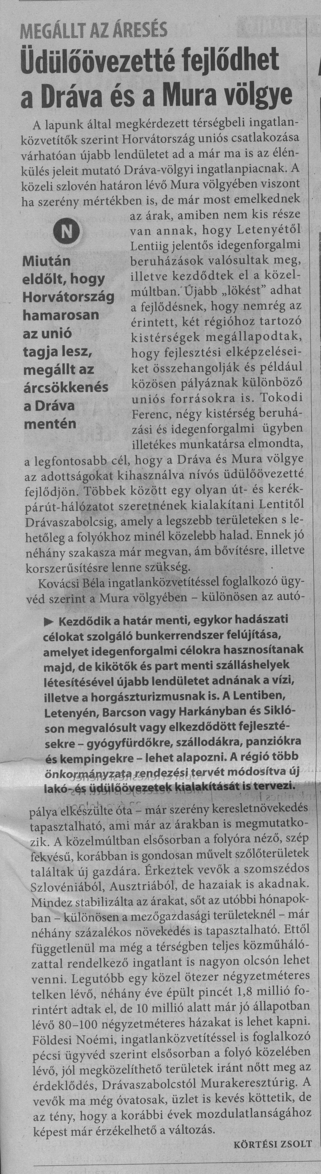 Üdülőövezetté fejlődhet a Dráva és a Mura völgye
