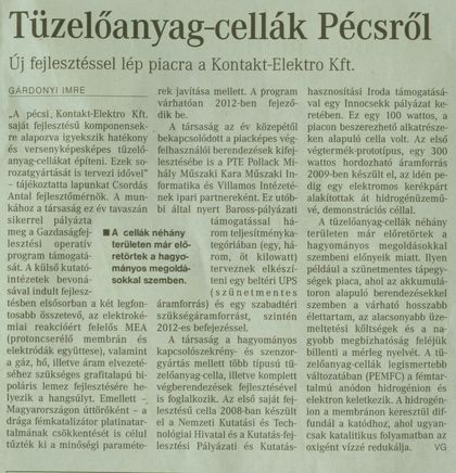Tüzelőanyag-cellák Pécsről : Új fejlesztéssel lép piacra a Kontakt-Elektro Kft.