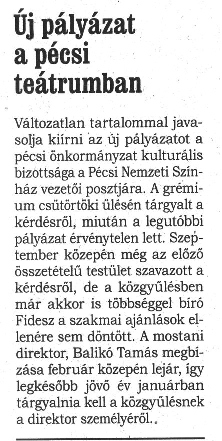 Új pályázat a pécsi teátrumban