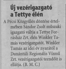 Új vezérigazgató a Tettye élén