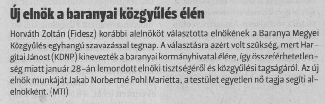 Új elnök a baranyai közgyűlés élén