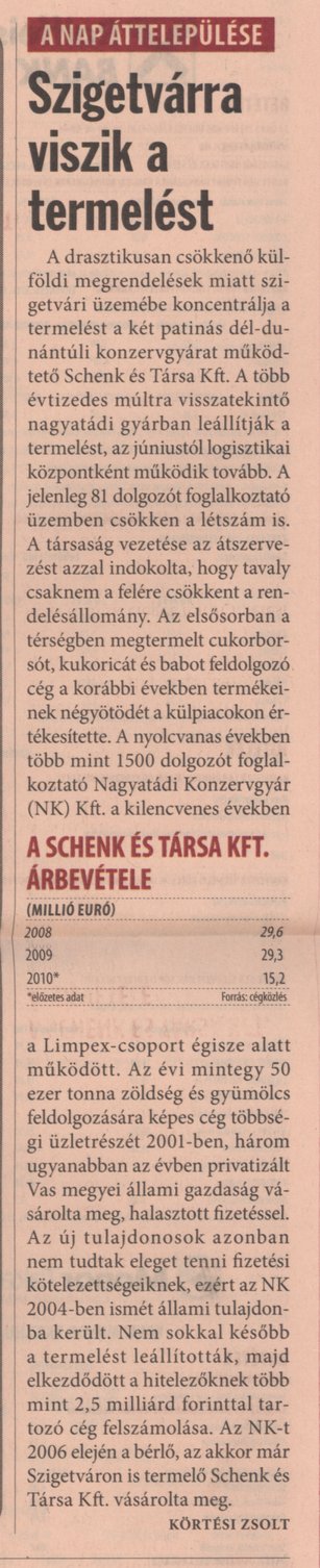 Szigetvárra viszik a termelést