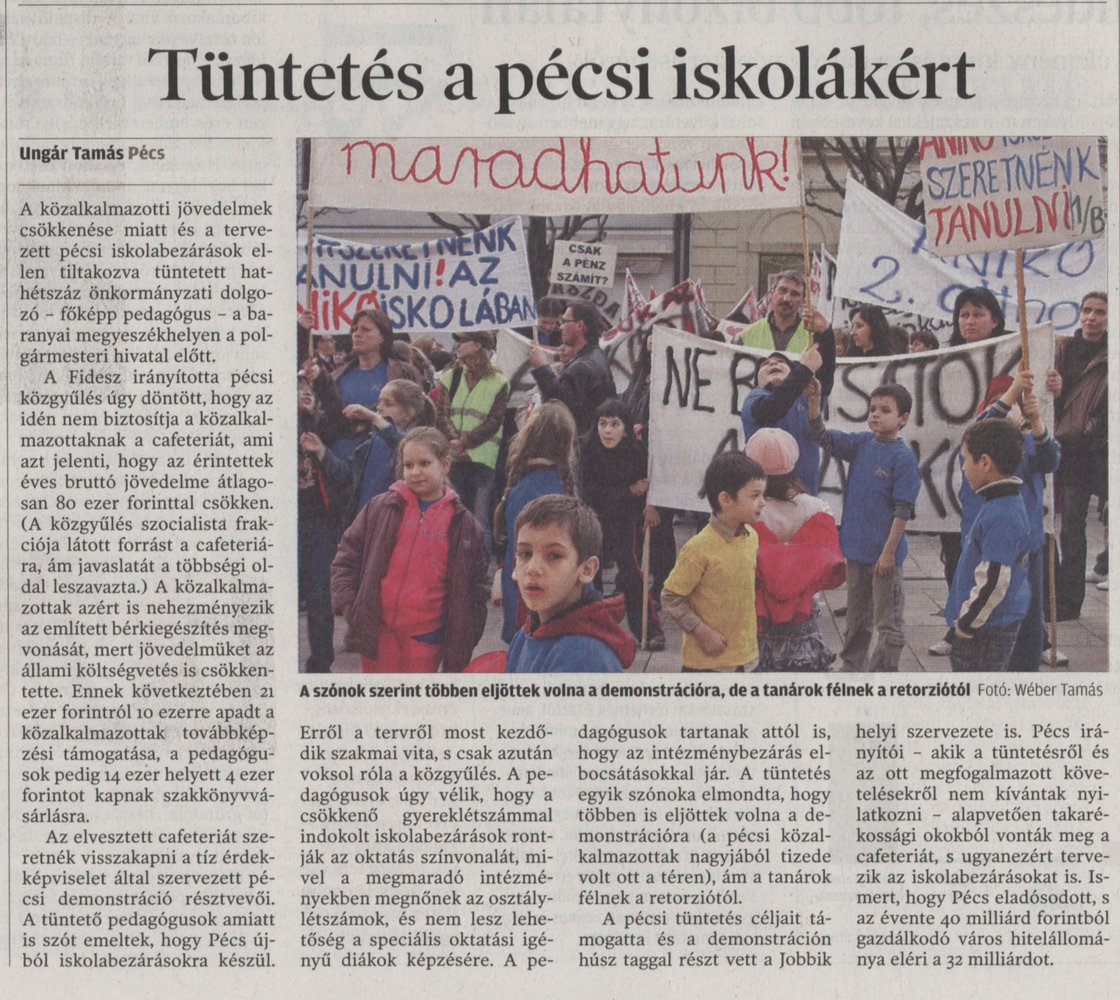 Tüntetés a pécsi iskoláért