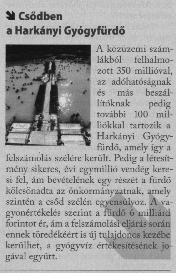 Csődben a Harkányi Gyógyfürdő