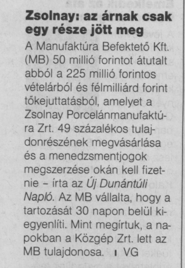 Zsolnay: Az árnak csak egy része jött meg