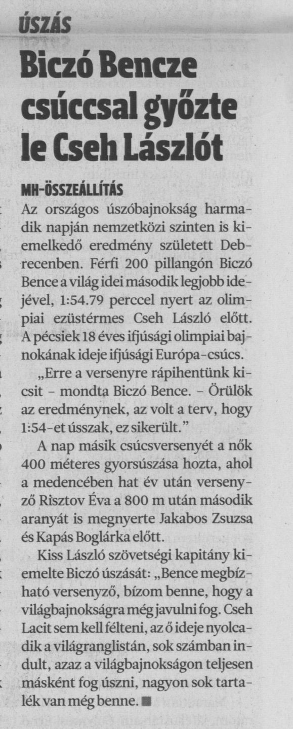 Biczó Bencze [!] csúccsal győzte le Cseh Lászlót