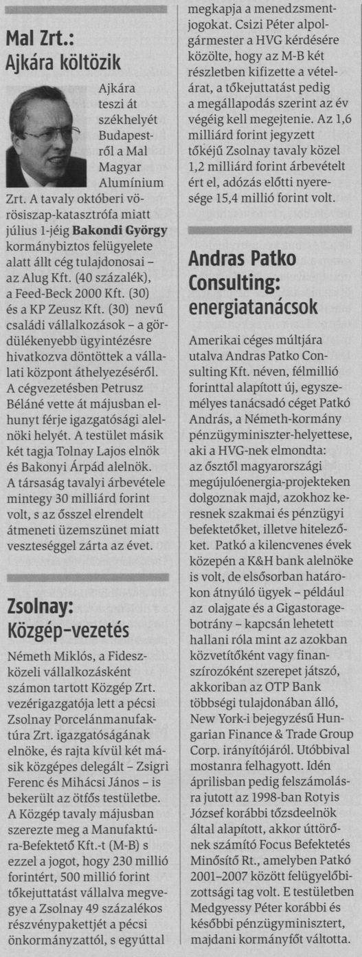 Zsolnay: Közgép-vezetés