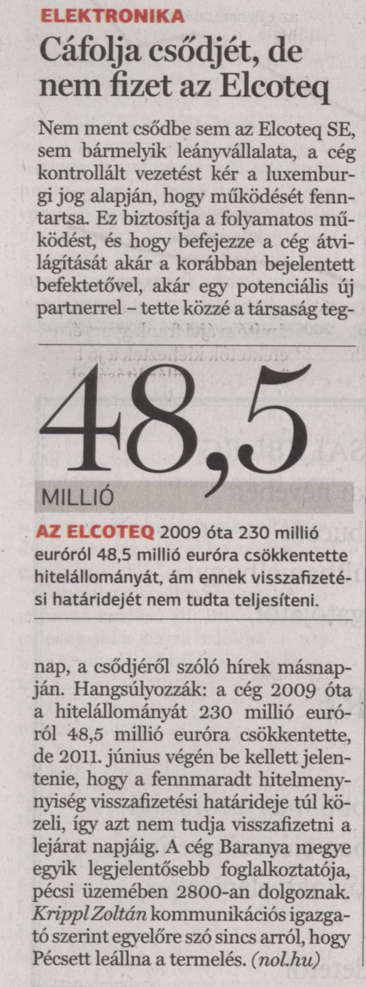 Cáfolja csődjét, de nem fizet az Elcoteq
