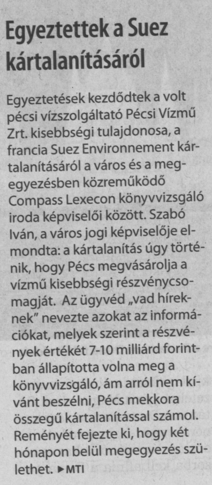 Egyeztettek a Suez kártalanításáról
