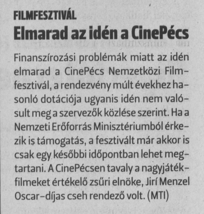 Elmarad az idén a CinePécs