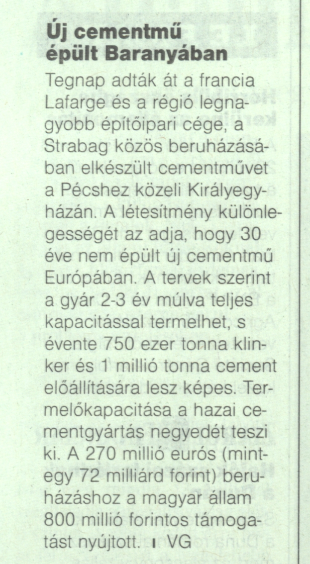 Új cementmű épült Baranyában