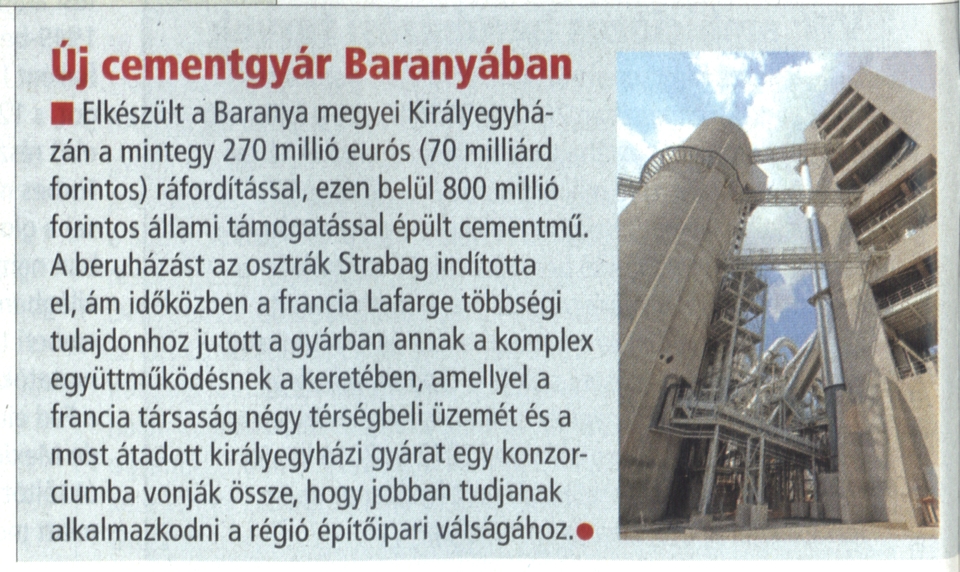 Új cementgyár Baranyában