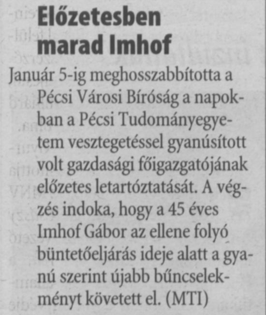 Előzetesben marad Imhof